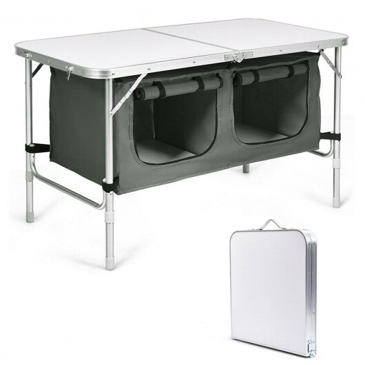 Height Adjustable Folding Camping  Table-Gray - Color: Gray