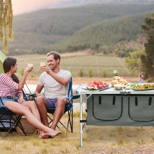 Height Adjustable Folding Camping  Table-Gray - Color: Gray