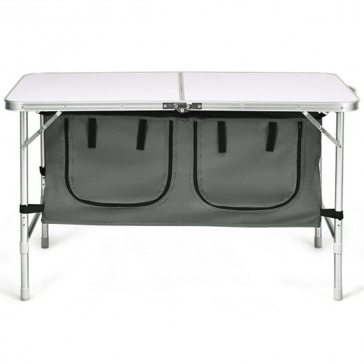 Height Adjustable Folding Camping  Table-Gray - Color: Gray