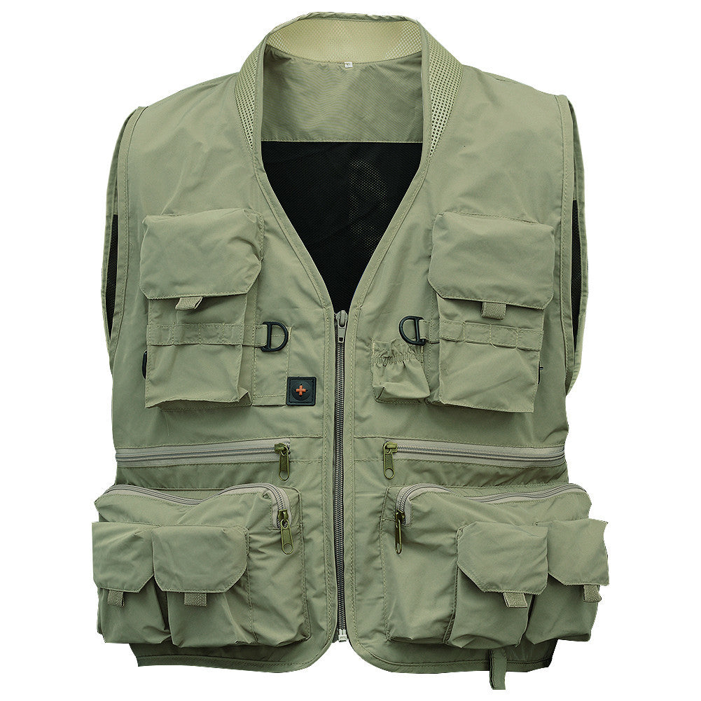 Men's Multifunction Pockets Travels Sports Fishing Vest Outdoor Vest L Khaki78Q4