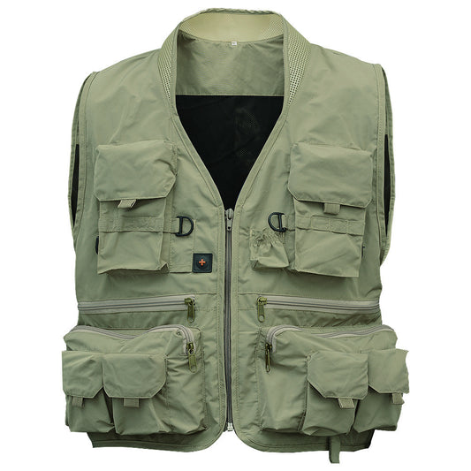 Men's Multifunction Pockets Travels Sports Fishing Vest Outdoor Vest L Khaki78Q4
