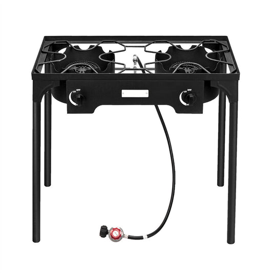 US Portable Camping Stove High Pressure Propane Gas Stove Cast Iron Outdoor Camping Hiking Backpacking Cooking Double Burner black