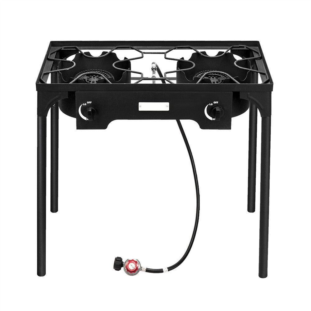 US Portable Camping Stove High Pressure Propane Gas Stove Cast Iron Outdoor Camping Hiking Backpacking Cooking Double Burner black