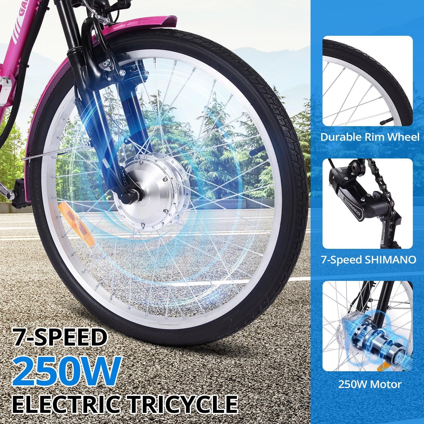 US GARVEE Electric Trike 7-Speed Adult Electric Tricycle Folding Electric Tricycle with Basket