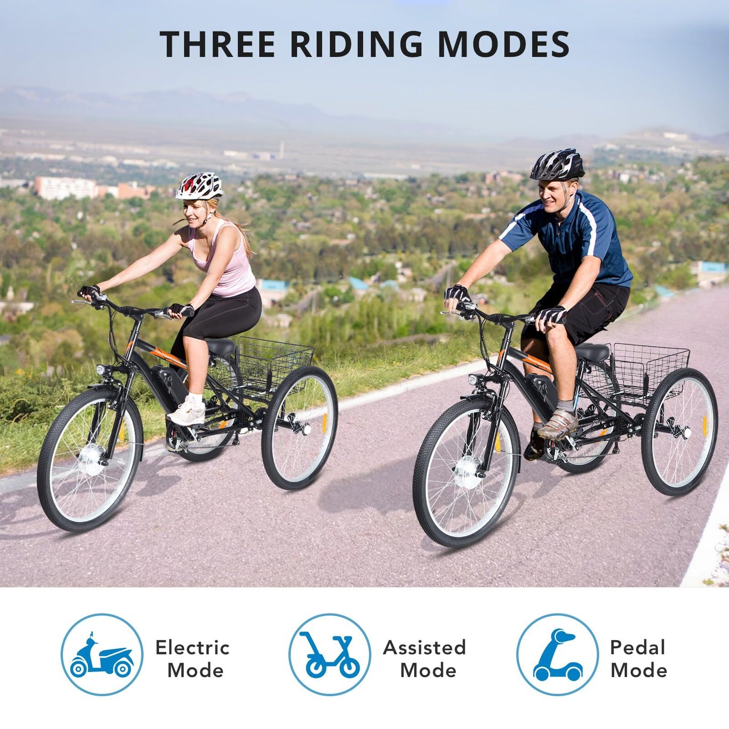 US GARVEE Electric Trike 7-Speed Adult Electric Tricycle with Basket 3-Wheel Electric Bike