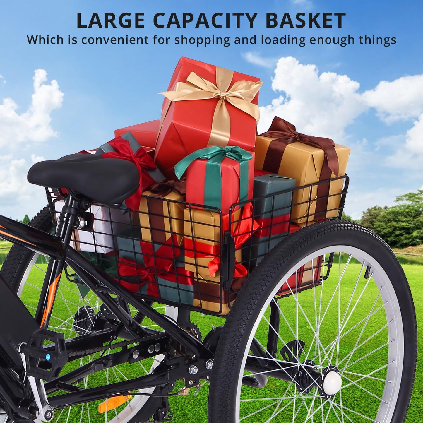 US GARVEE Electric Trike 7-Speed Adult Electric Tricycle with Basket 3-Wheel Electric Bike