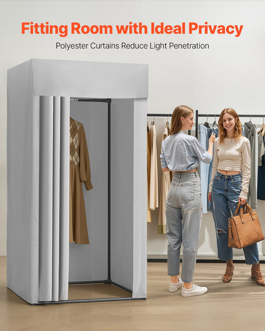 VEVOR Fitting Room, Dressing Room with Thick Polyester Curtains, Privacy Space with Shading Curtain and a Hook, for Boutique, Mall, Tailor's Store & Outdoor 39 x 39 x 78 in (Black and Gray-White)