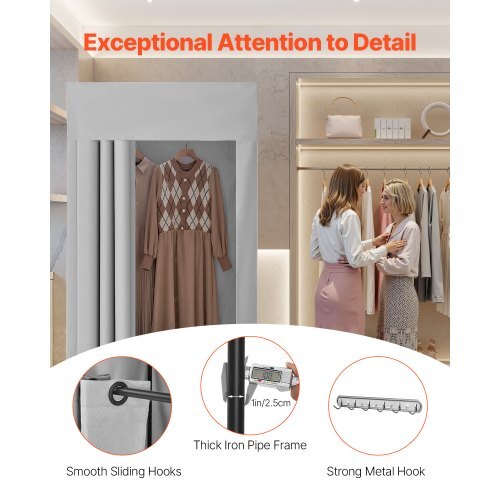 VEVOR Fitting Room, Dressing Room with Thick Polyester Curtains, Privacy Space with Shading Curtain and a Hook, for Boutique, Mall, Tailor's Store & Outdoor 39 x 39 x 78 in (Black and Gray-White)