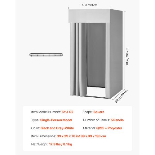 VEVOR Fitting Room, Dressing Room with Thick Polyester Curtains, Privacy Space with Shading Curtain and a Hook, for Boutique, Mall, Tailor's Store & Outdoor 39 x 39 x 78 in (Black and Gray-White)