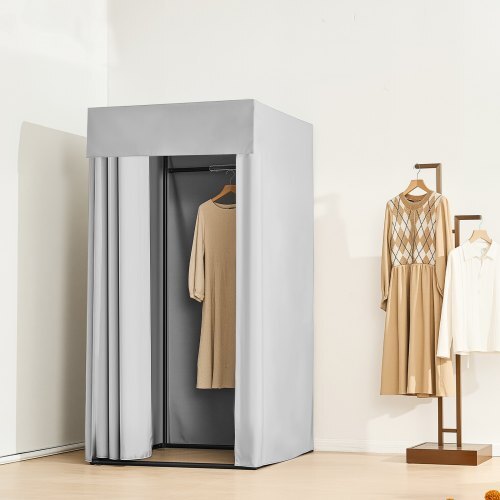VEVOR Fitting Room, Dressing Room with Thick Polyester Curtains, Privacy Space with Shading Curtain and a Hook, for Boutique, Mall, Tailor's Store & Outdoor 39 x 39 x 78 in (Black and Gray-White)