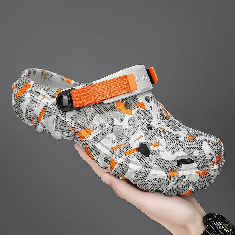 Color: Burgundy, Shoe Size: 44 - Fashion Garden Shoes Men's Clogs Slippers Sandal Flat Camouflage Sandals Male Sneakers Outdoor Flip Flops Home Clogs