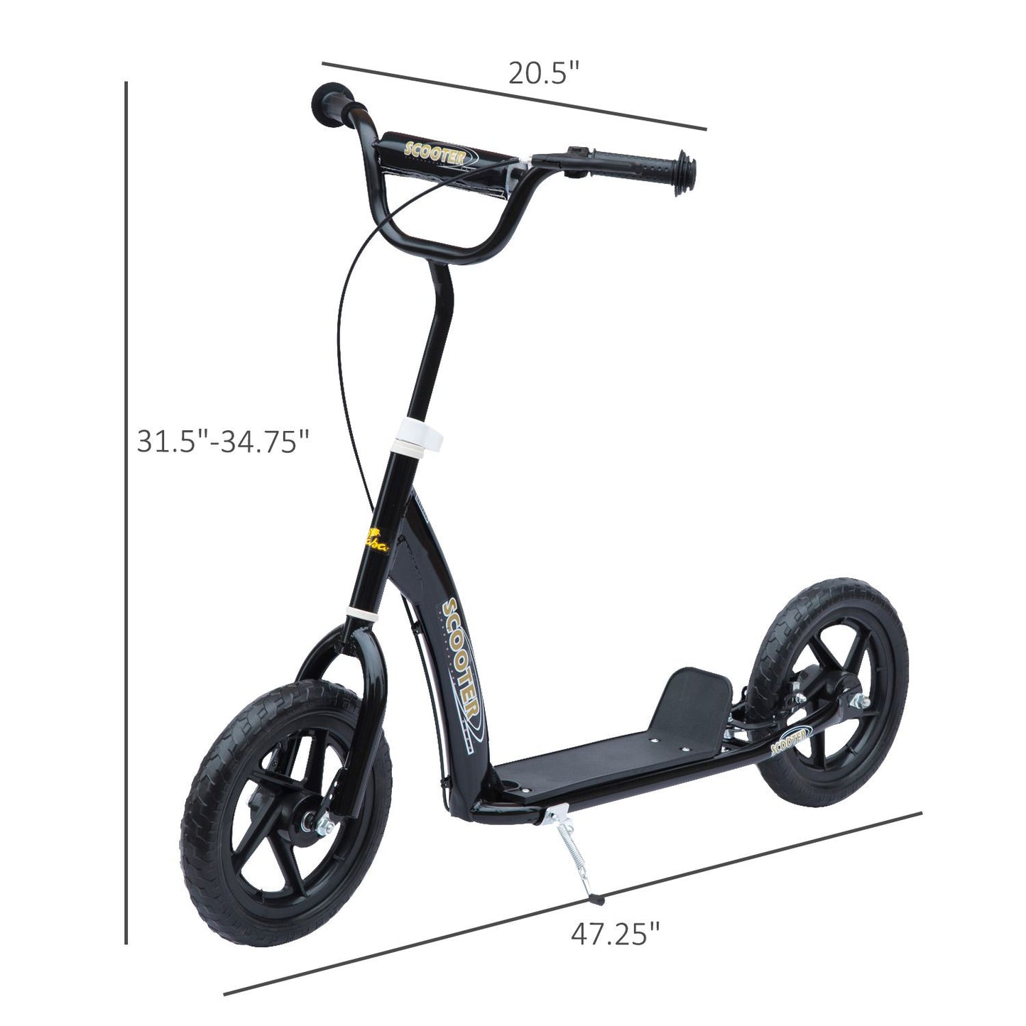 HOMCOM Kick Scooter for Kids 5-12 Years Old with Adjustable Height Handlebar, Non-slip Footplate, Big Wheels, Rear Brake, Black