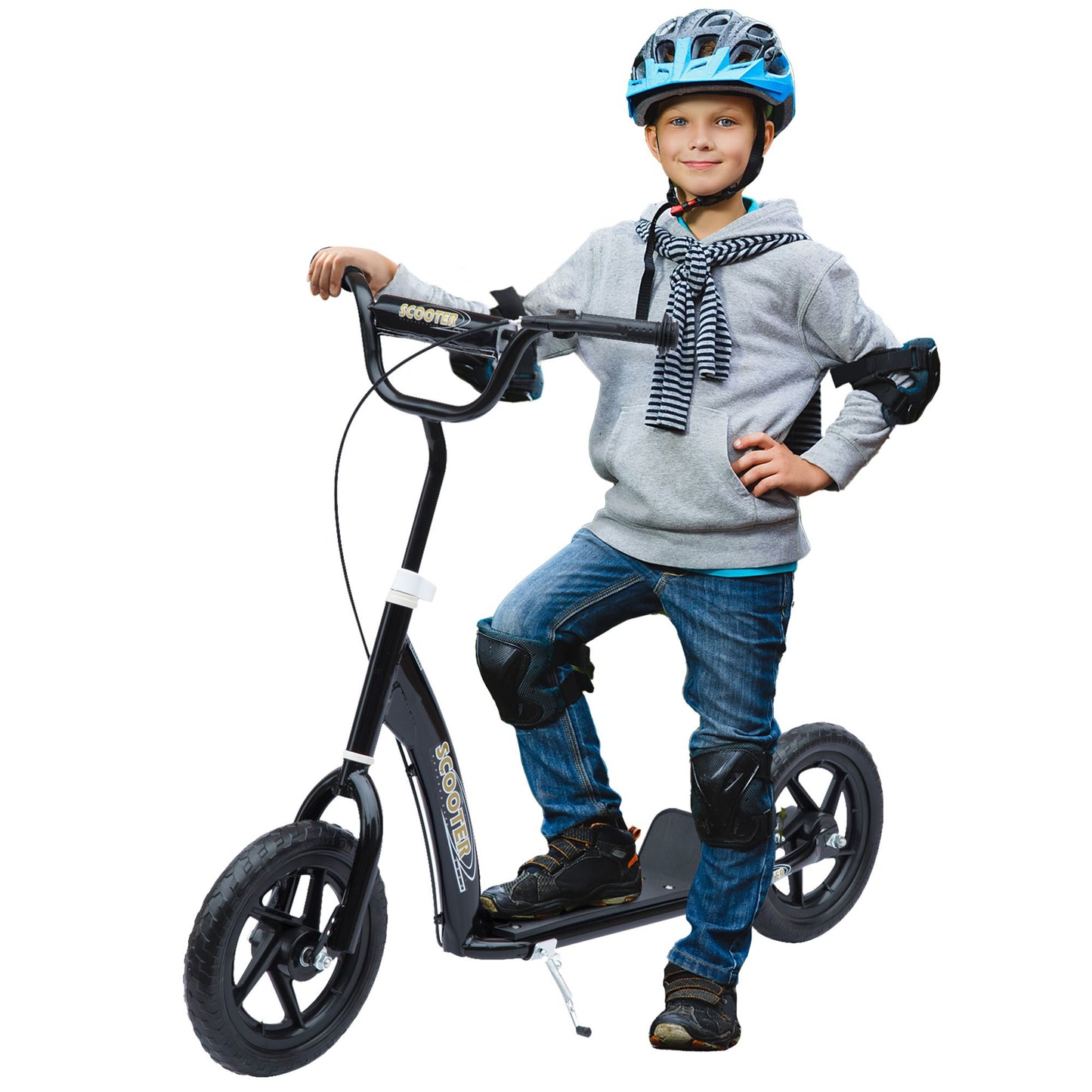 HOMCOM Kick Scooter for Kids 5-12 Years Old with Adjustable Height Handlebar, Non-slip Footplate, Big Wheels, Rear Brake, Black