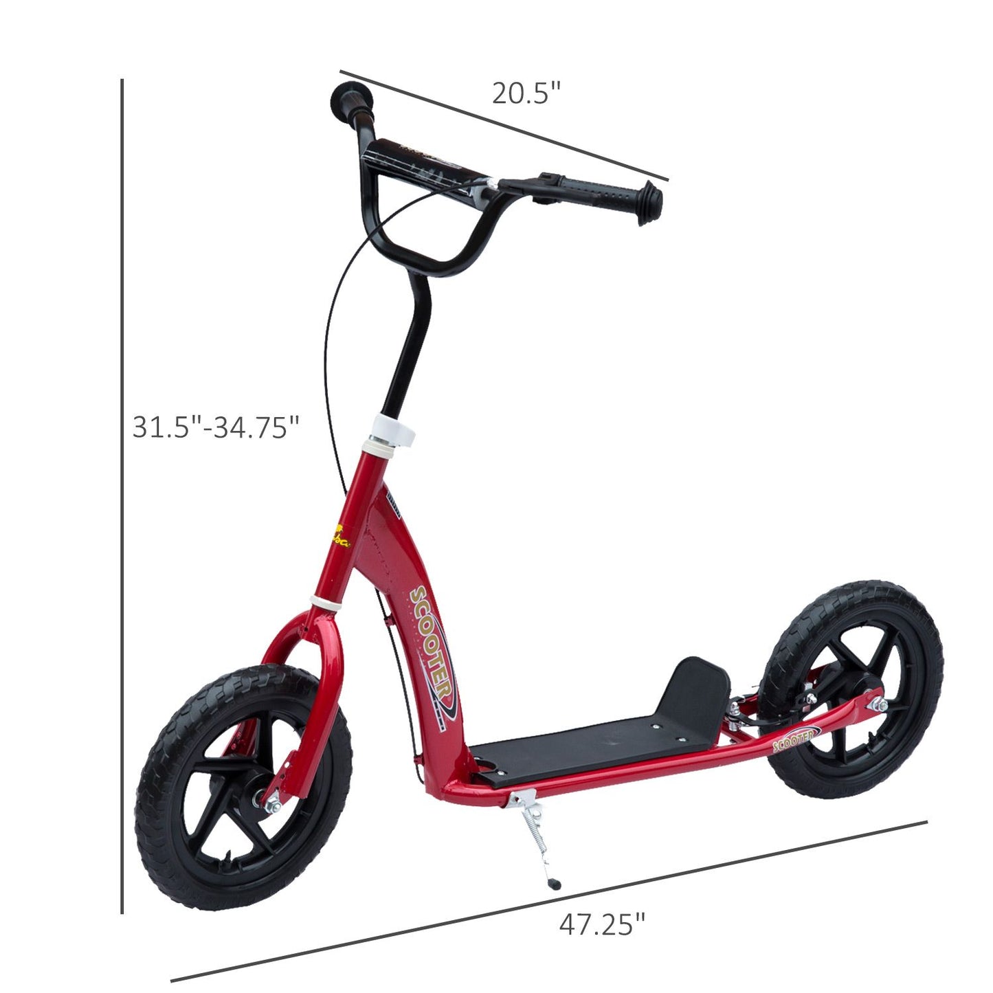 HOMCOM Kick Scooter for Kids 5-12 Years Old with Adjustable Height Handlebar, Non-slip Footplate, Big Wheels, Rear Brake, Red