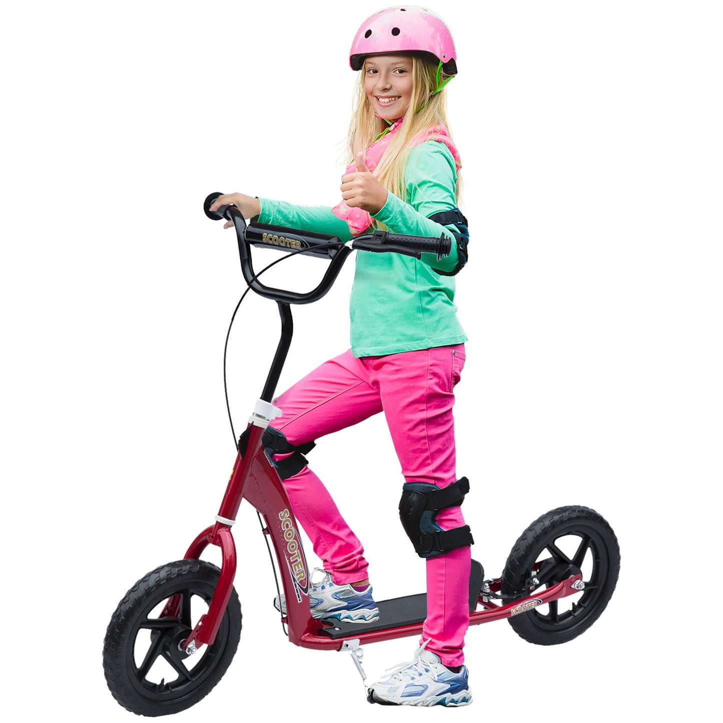 HOMCOM Kick Scooter for Kids 5-12 Years Old with Adjustable Height Handlebar, Non-slip Footplate, Big Wheels, Rear Brake, Red