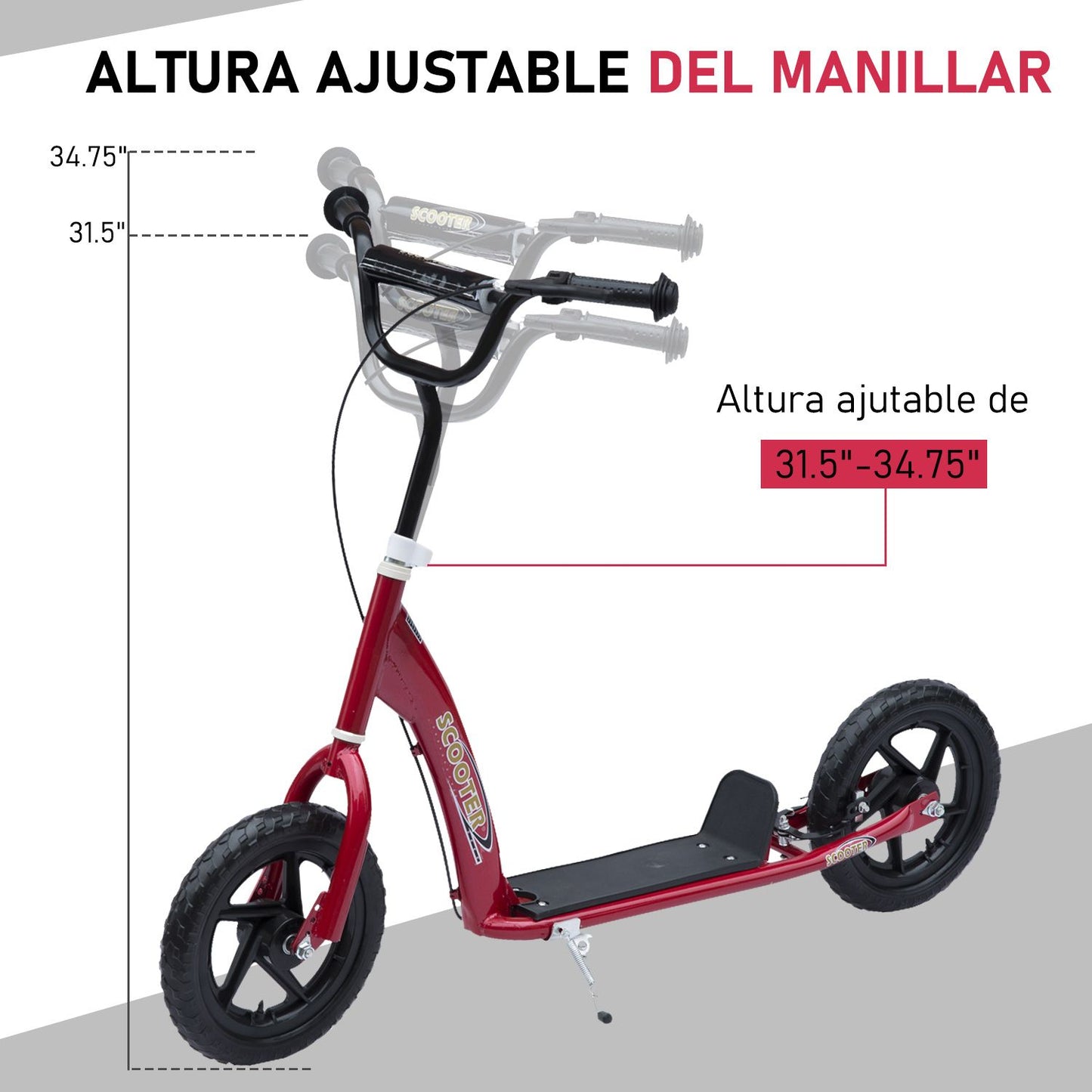 HOMCOM Kick Scooter for Kids 5-12 Years Old with Adjustable Height Handlebar, Non-slip Footplate, Big Wheels, Rear Brake, Red