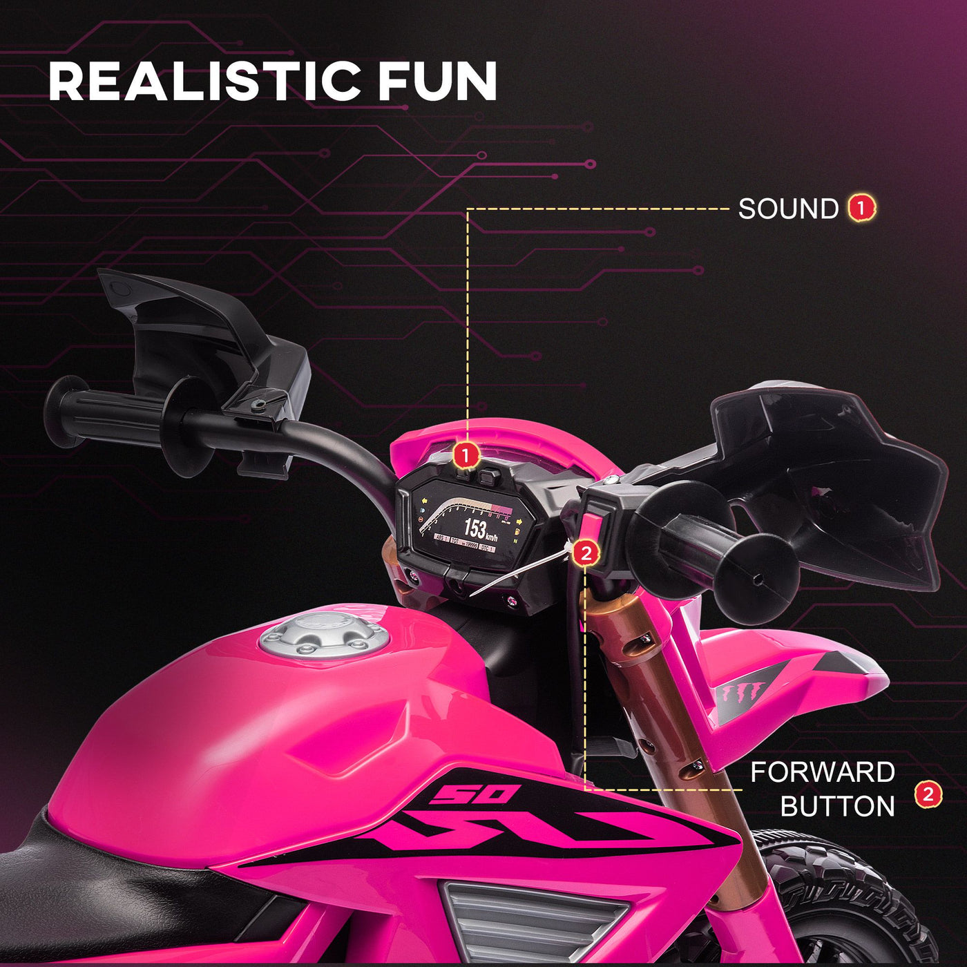 Qaba Kids Motorcycle, 6V Battery Powered Dirt Bike with Training Wheels, Horn & Start Sound, Electric Motorcycle for Kids 3-8 Years, Pink