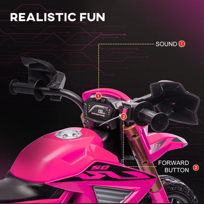 Qaba Kids Motorcycle, 6V Battery Powered Dirt Bike with Training Wheels, Horn & Start Sound, Electric Motorcycle for Kids 3-8 Years, Pink