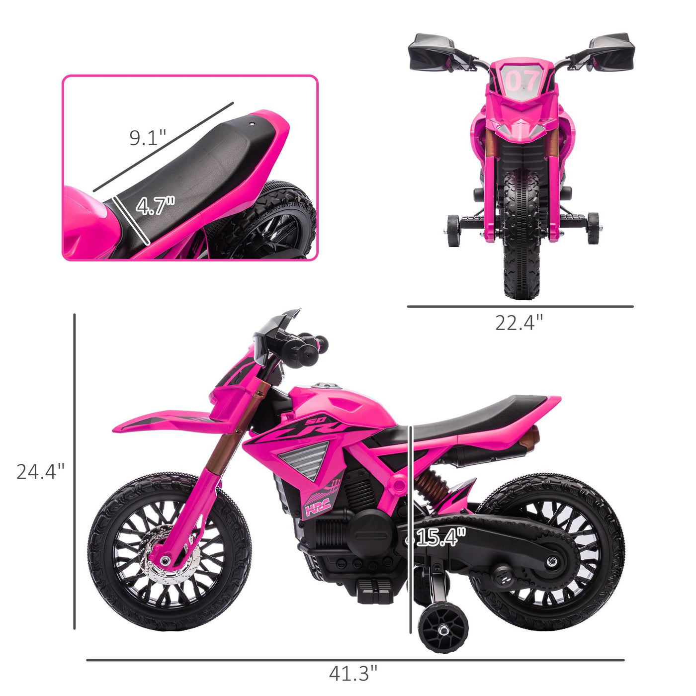 Qaba Kids Motorcycle, 6V Battery Powered Dirt Bike with Training Wheels, Horn & Start Sound, Electric Motorcycle for Kids 3-8 Years, Pink