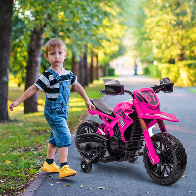 Qaba Kids Motorcycle, 6V Battery Powered Dirt Bike with Training Wheels, Horn & Start Sound, Electric Motorcycle for Kids 3-8 Years, Pink