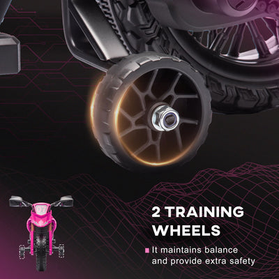 Qaba Kids Motorcycle, 6V Battery Powered Dirt Bike with Training Wheels, Horn & Start Sound, Electric Motorcycle for Kids 3-8 Years, Pink