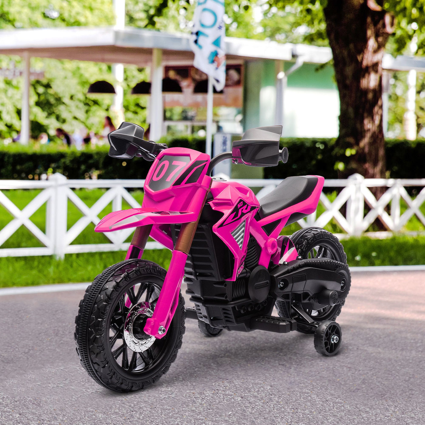 Qaba Kids Motorcycle, 6V Battery Powered Dirt Bike with Training Wheels, Horn & Start Sound, Electric Motorcycle for Kids 3-8 Years, Pink