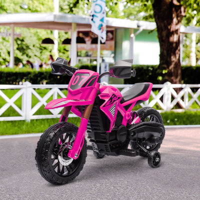 Qaba Kids Motorcycle, 6V Battery Powered Dirt Bike with Training Wheels, Horn & Start Sound, Electric Motorcycle for Kids 3-8 Years, Pink