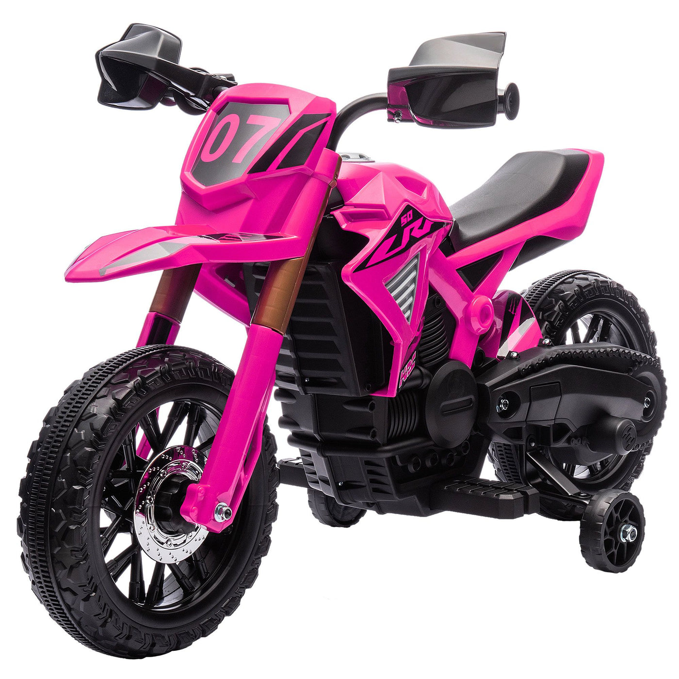 Qaba Kids Motorcycle, 6V Battery Powered Dirt Bike with Training Wheels, Horn & Start Sound, Electric Motorcycle for Kids 3-8 Years, Pink