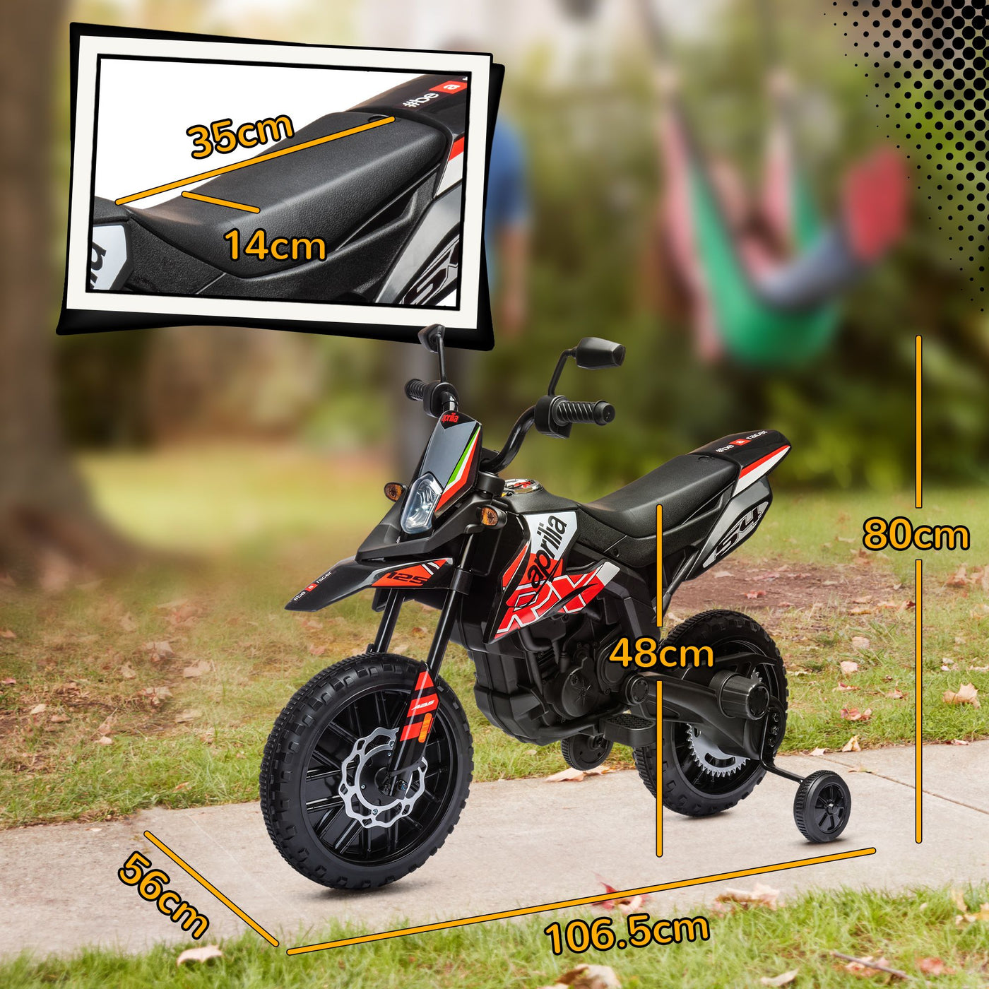Qaba 12V Kids Motorcycle, Aprilia Licenced Electric Motorcycle for Kids with Training Wheels, Spring Suspension, LED Light, USB, Music, Battery Powered Electric Dirt Bike for Boys Girls, Red