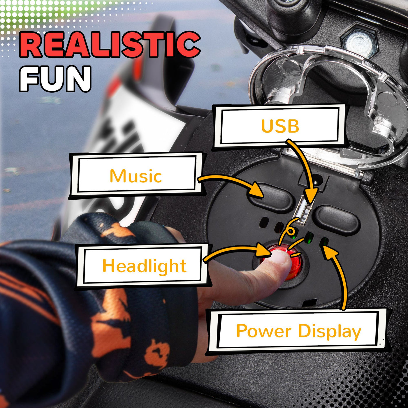 Qaba 12V Kids Motorcycle, Aprilia Licenced Electric Motorcycle for Kids with Training Wheels, Spring Suspension, LED Light, USB, Music, Battery Powered Electric Dirt Bike for Boys Girls, Red