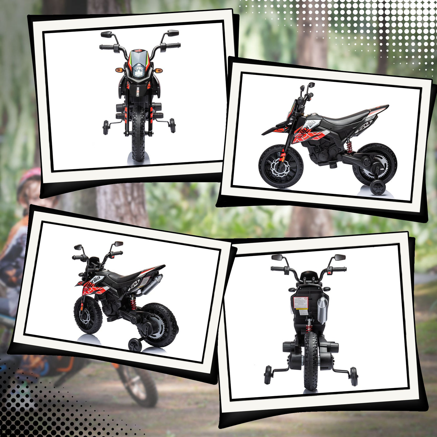 Qaba 12V Kids Motorcycle, Aprilia Licenced Electric Motorcycle for Kids with Training Wheels, Spring Suspension, LED Light, USB, Music, Battery Powered Electric Dirt Bike for Boys Girls, Red