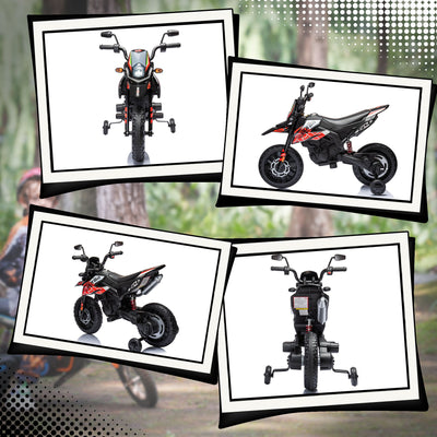 Qaba 12V Kids Motorcycle, Aprilia Licenced Electric Motorcycle for Kids with Training Wheels, Spring Suspension, LED Light, USB, Music, Battery Powered Electric Dirt Bike for Boys Girls, Red