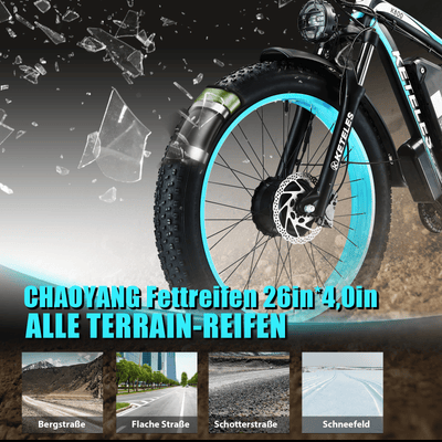 Electric Bike KETELES 48V 23AH Dual Motor 1000W*2 26"*4.0 MTB