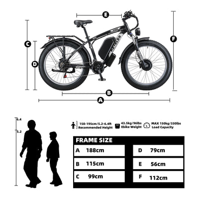 Electric Bike KETELES 48V 23AH Dual Motor 1000W*2 26"*4.0 MTB