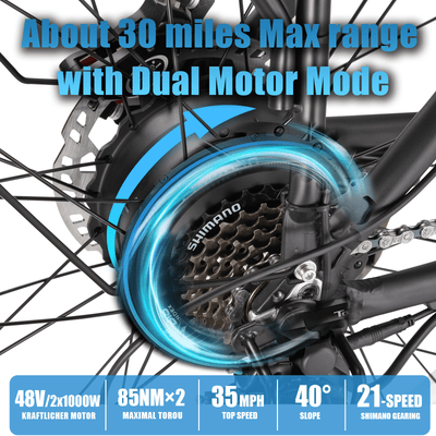 Electric Bike KETELES 48V 23AH Dual Motor 1000W*2 26"*4.0 MTB