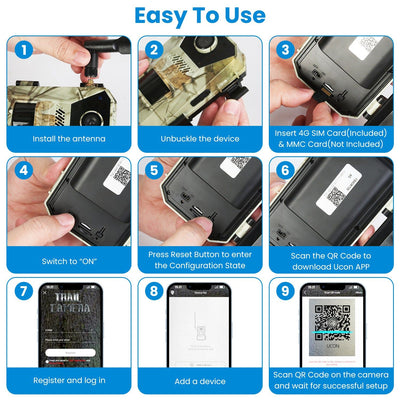 4G 4K 30FPS Solar Trail Camera Outdoor Wildlife Camera Motion Activated IP66 Waterproof with 140ºViewing Angle No Glow Night Vision SIM Card APP Control No WiFi Needed