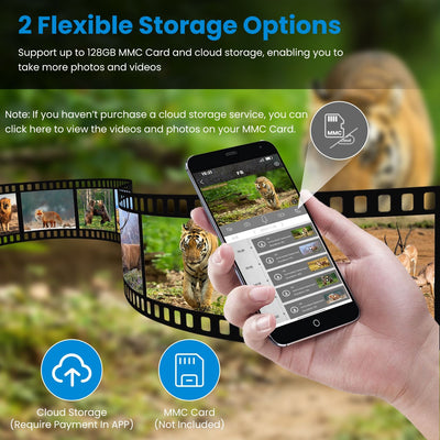 4G 4K 30FPS Solar Trail Camera Outdoor Wildlife Camera Motion Activated IP66 Waterproof with 140ºViewing Angle No Glow Night Vision SIM Card APP Control No WiFi Needed