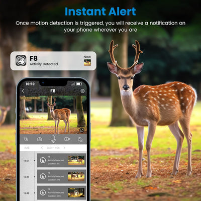 4G 4K 30FPS Solar Trail Camera Outdoor Wildlife Camera Motion Activated IP66 Waterproof with 140ºViewing Angle No Glow Night Vision SIM Card APP Control No WiFi Needed